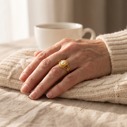 Vintage Pearl Filigree Gold Ring – worn