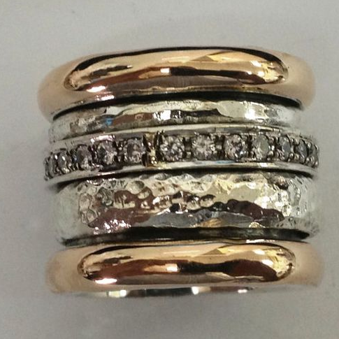 Wide Hammered Two-Tone Band Ring