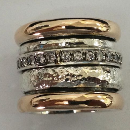 Wide Hammered Two-Tone Band Ring