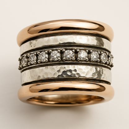 Wide Hammered Two-Tone Band Ring – view 2