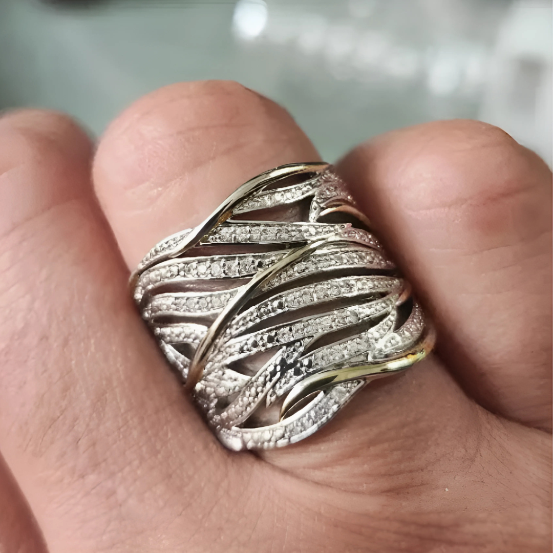 Woven Crystal Two-Tone Ring – view 3