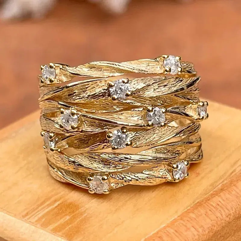 Woven Gold Crossover Ring