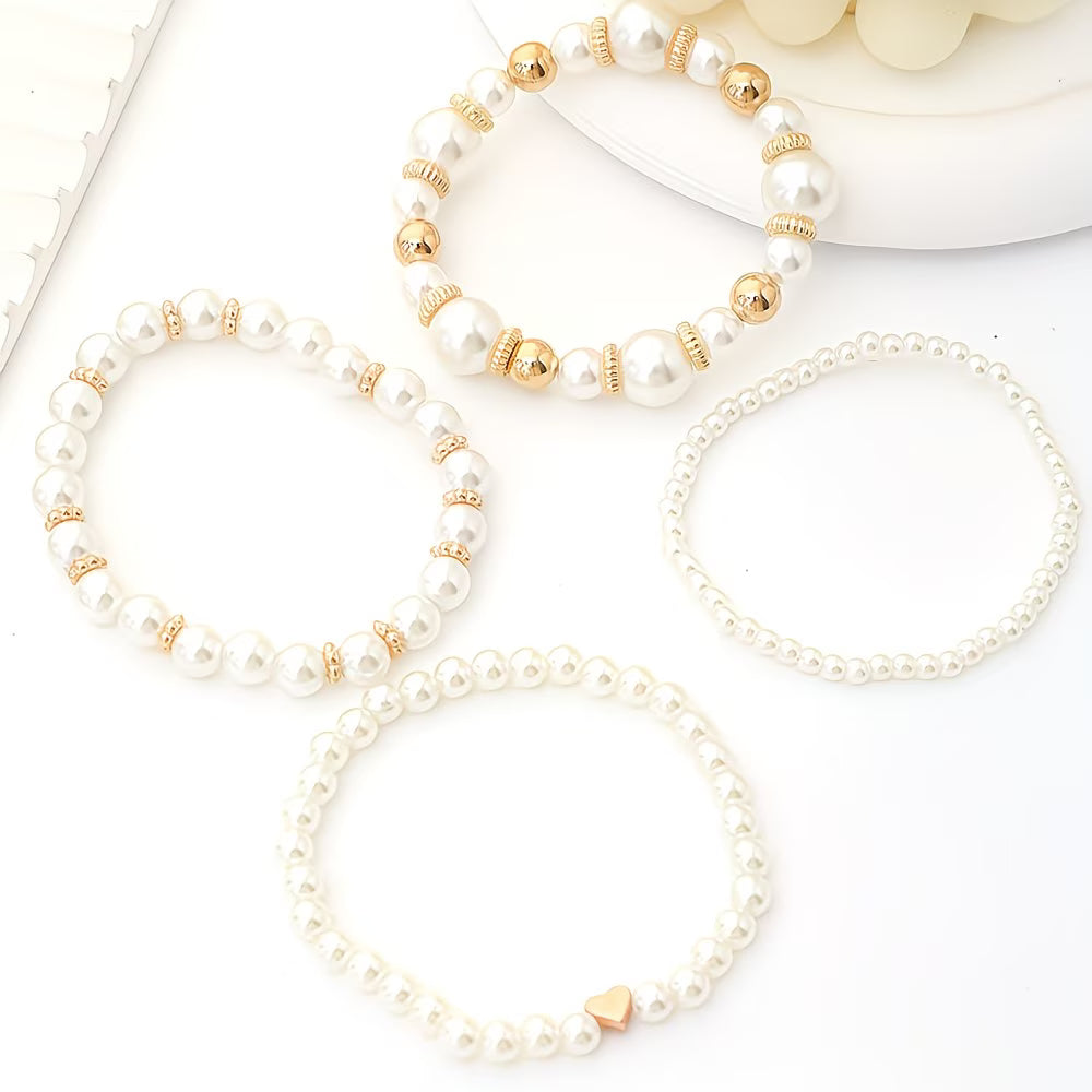 Layered Pearl Gold Bracelet Set – view 2