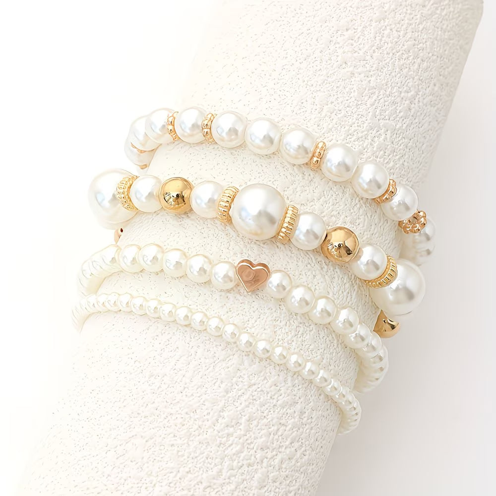 Layered Pearl Gold Bracelet Set – view 3