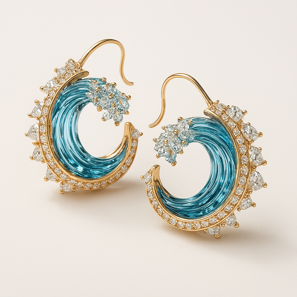 Ocean Wave Gold Hoop Earrings – view 2
