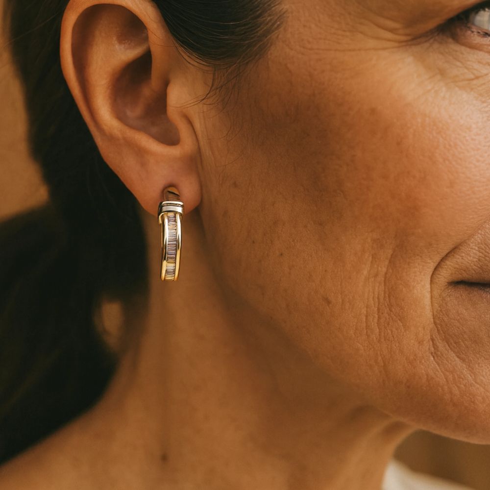 Baguette Crystal Gold Hoop Earrings – view 3