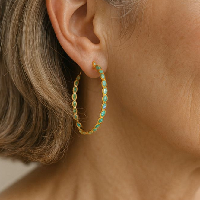 Blue Opal Gold Hoop Earrings – view 5