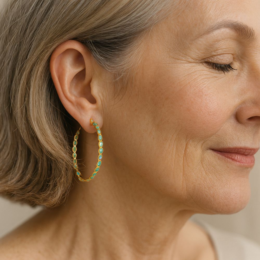 Blue Opal Gold Hoop Earrings – view 4