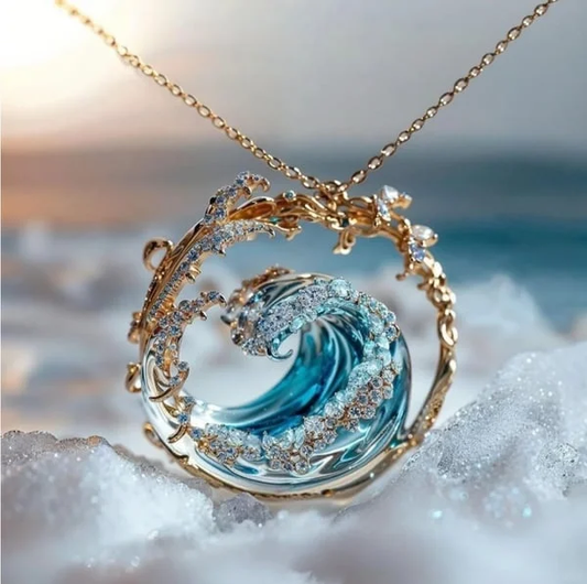 Ocean Wave Gold Pendant Necklace