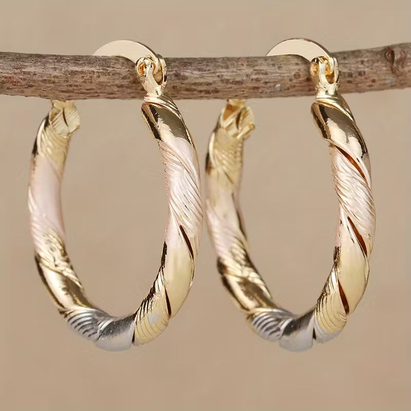 Three-Tone Twisted Hoop Earrings – view 2