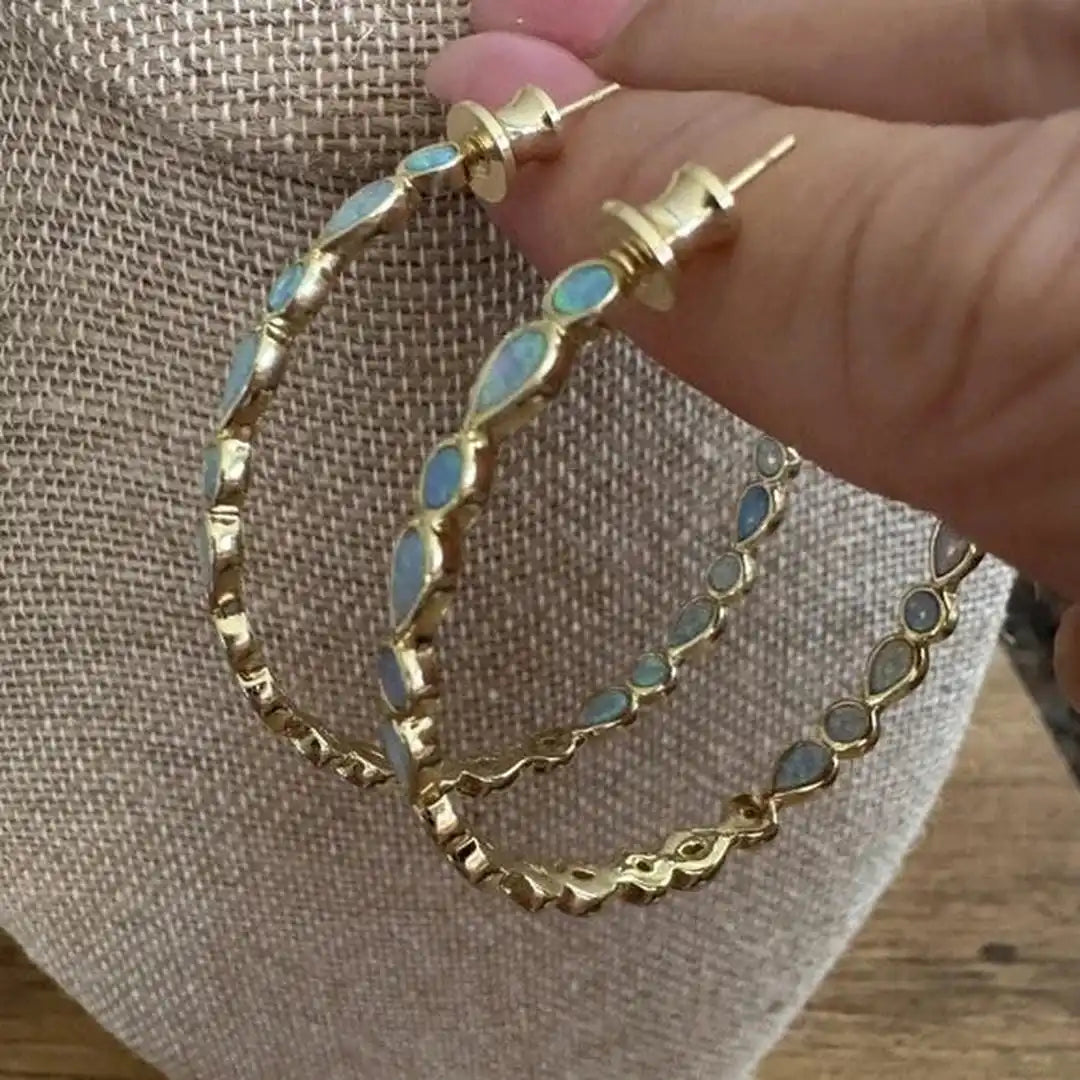 Blue Opal Gold Hoop Earrings – view 2