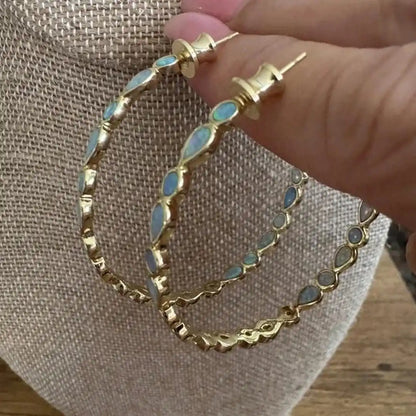 Blue Opal Gold Hoop Earrings – view 2
