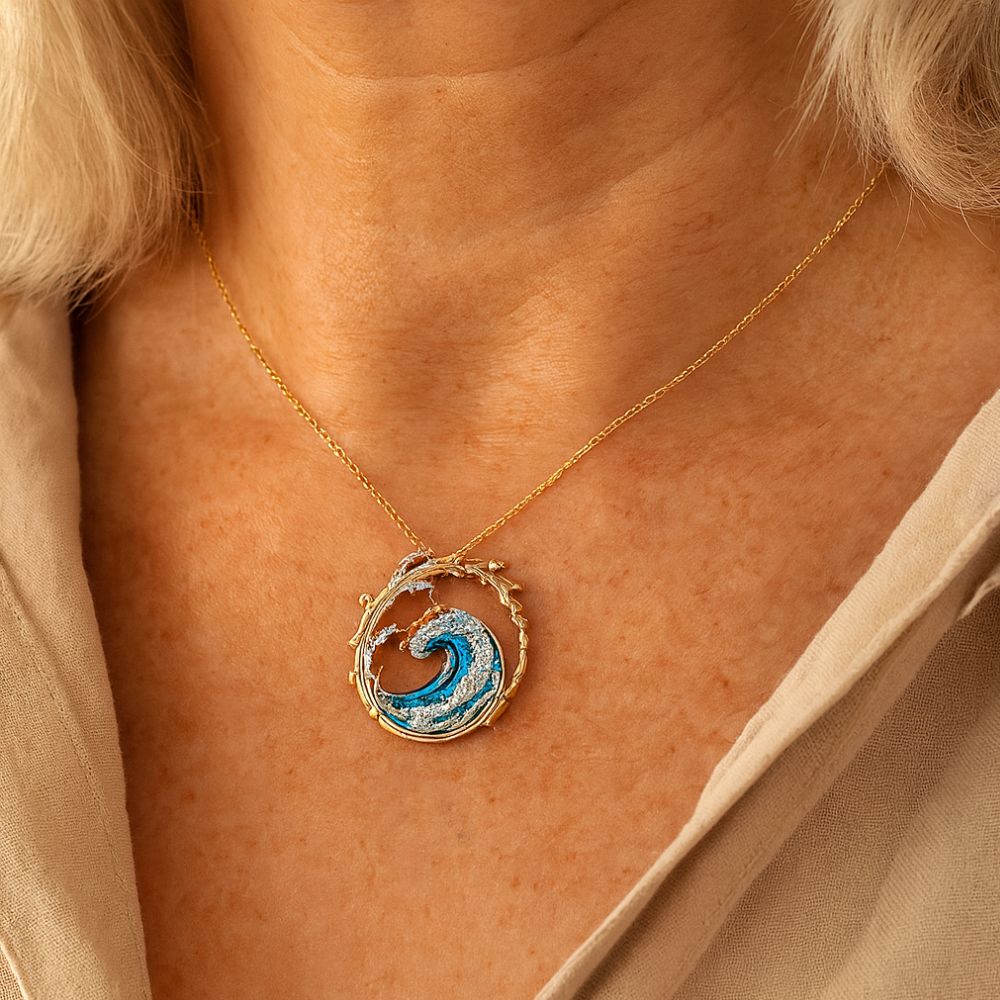 Ocean Wave Gold Pendant Necklace – view 2