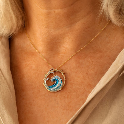 Ocean Wave Gold Pendant Necklace – view 2