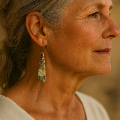 Earthy Stone Silver Drop Earrings – view 2