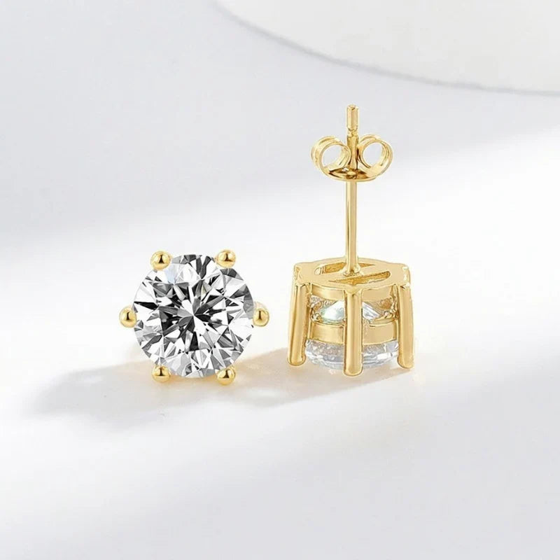 Solitaire Crystal Gold Stud Earrings