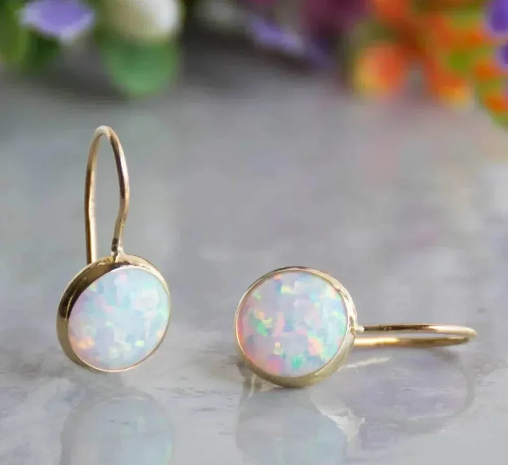 White Opal Gold Drop Earrings – view 4