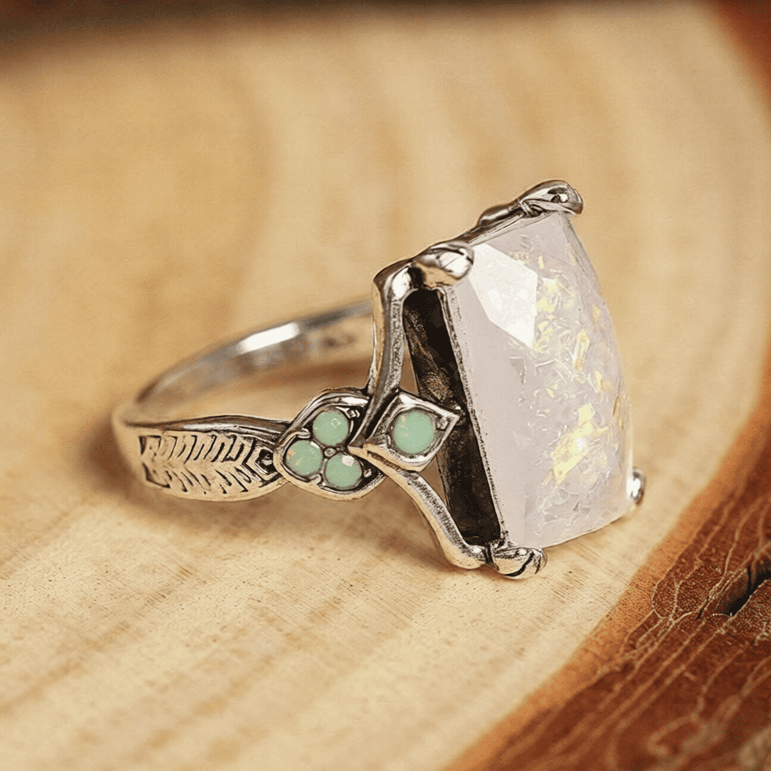 White Opal Silver Ring